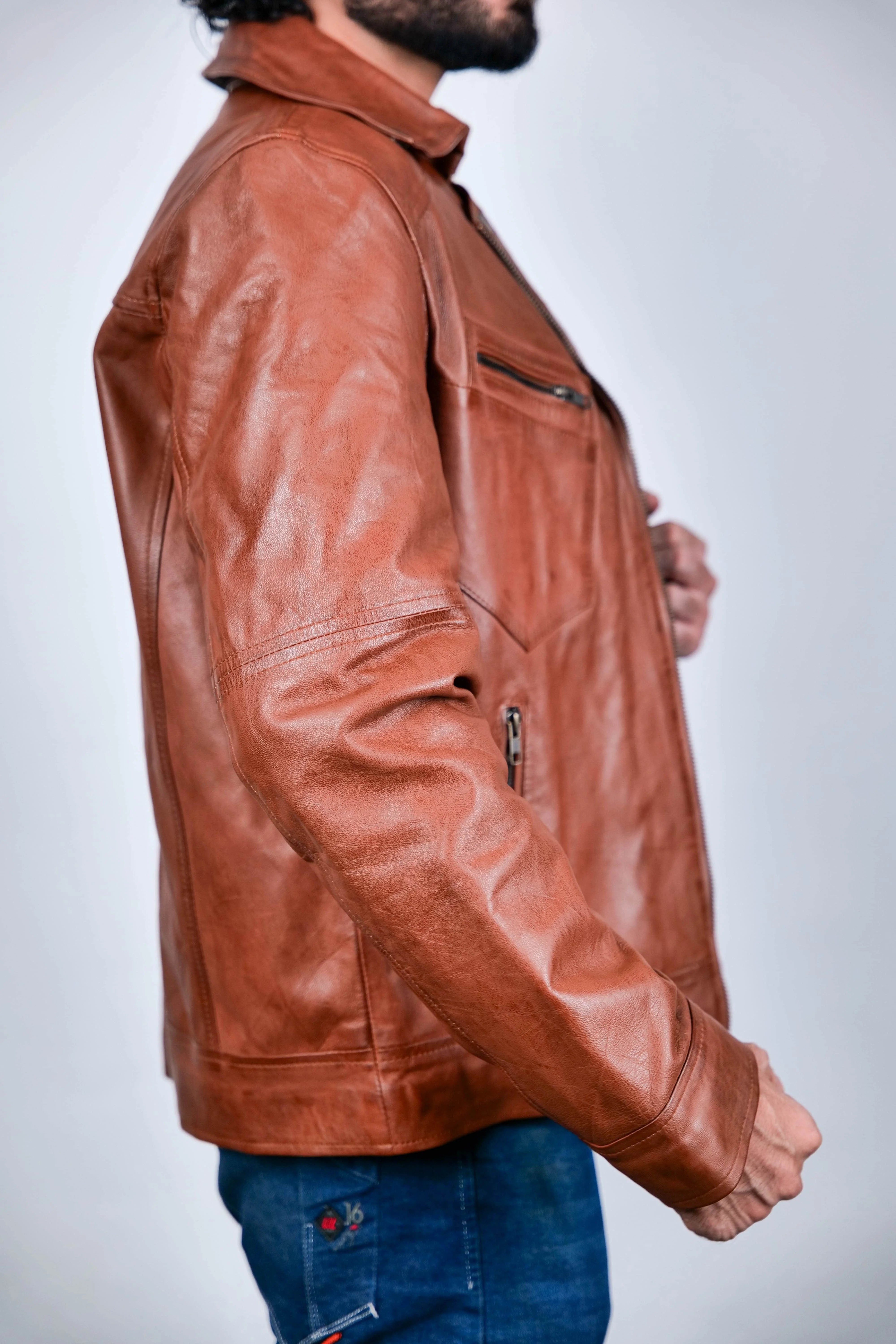 Classic Brown Leather Jacket for Men - Genuine Leather, Stylish Fit