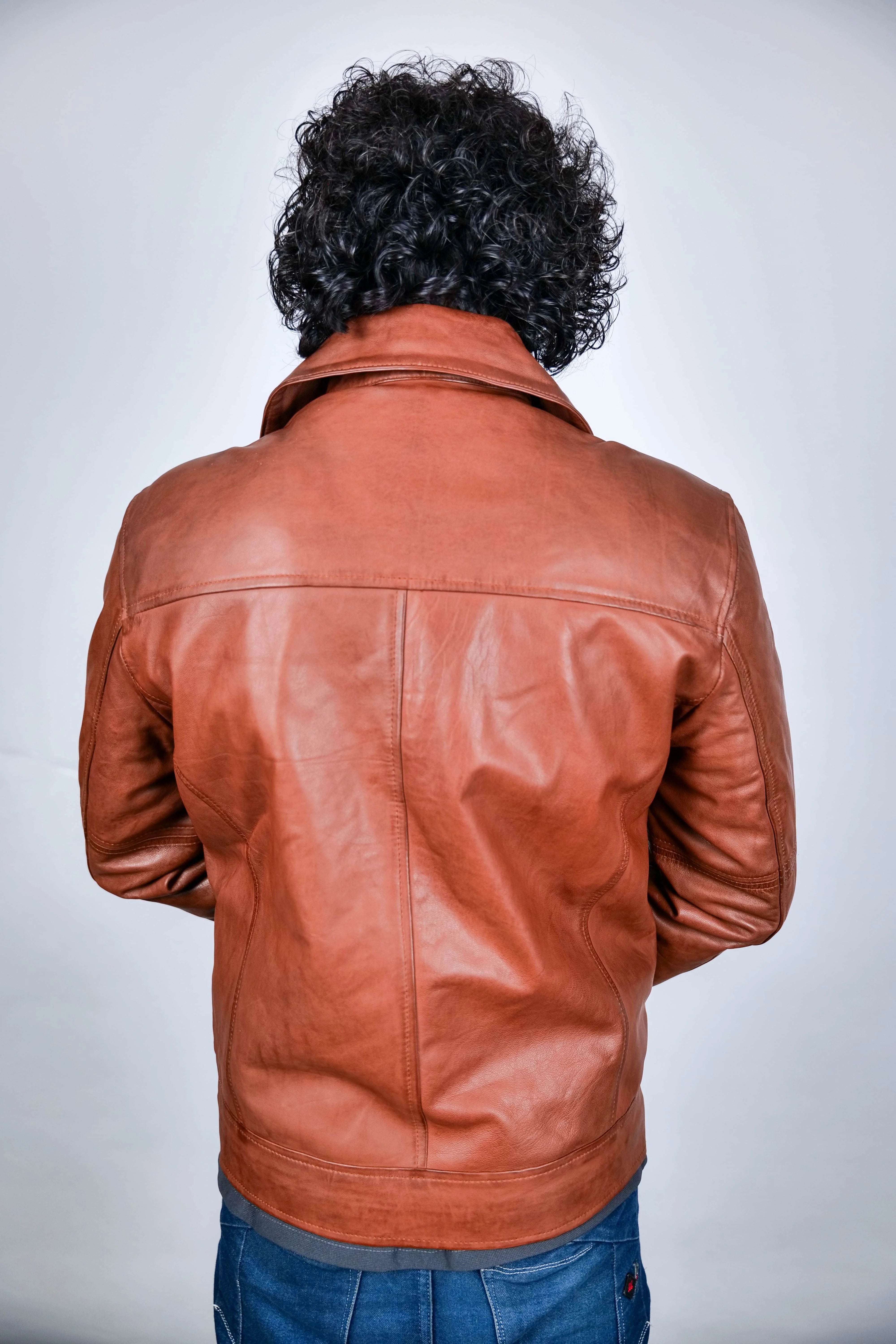 Classic Brown Leather Jacket for Men - Genuine Leather, Stylish Fit