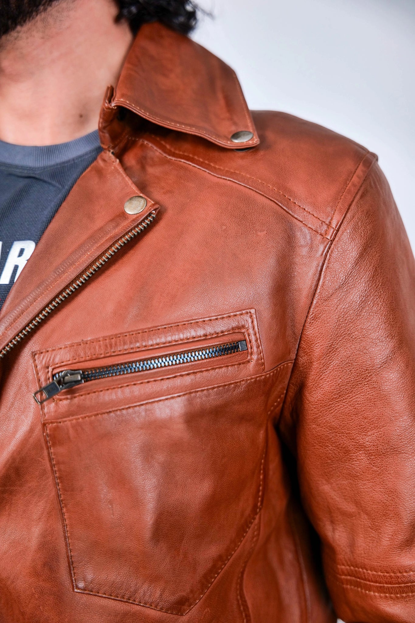 Classic Brown Leather Jacket for Men - Genuine Leather, Stylish Fit