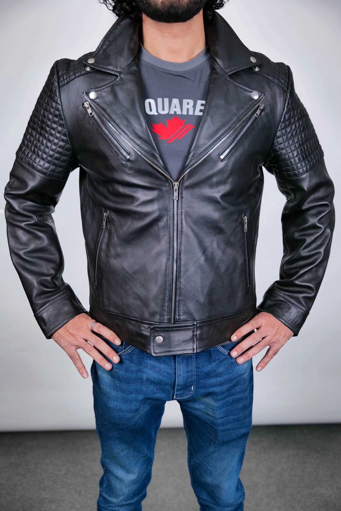 Men's Black Quilted Leather Biker Jacket – Classic Motorcycle Style