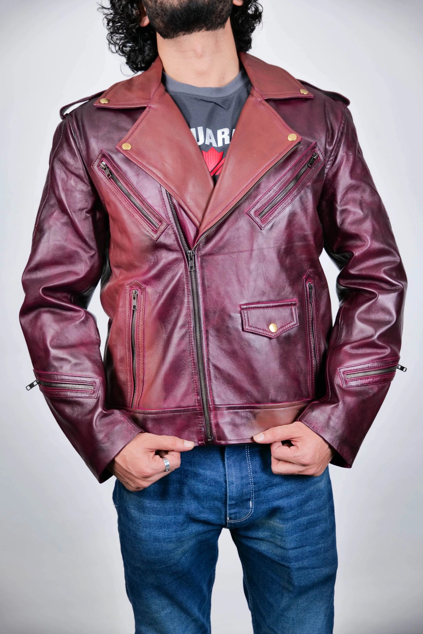 Men's Maroon Leather Biker Jacket – Bold & Stylish