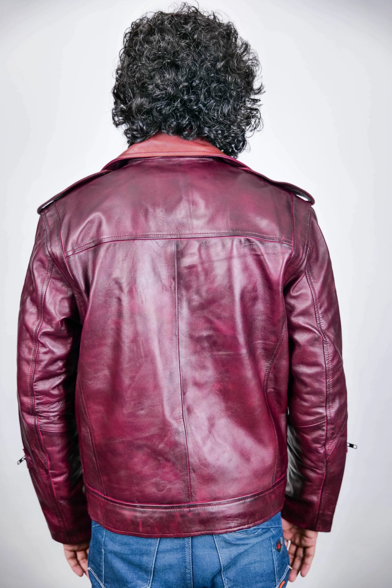 Men's Maroon Leather Biker Jacket – Bold & Stylish