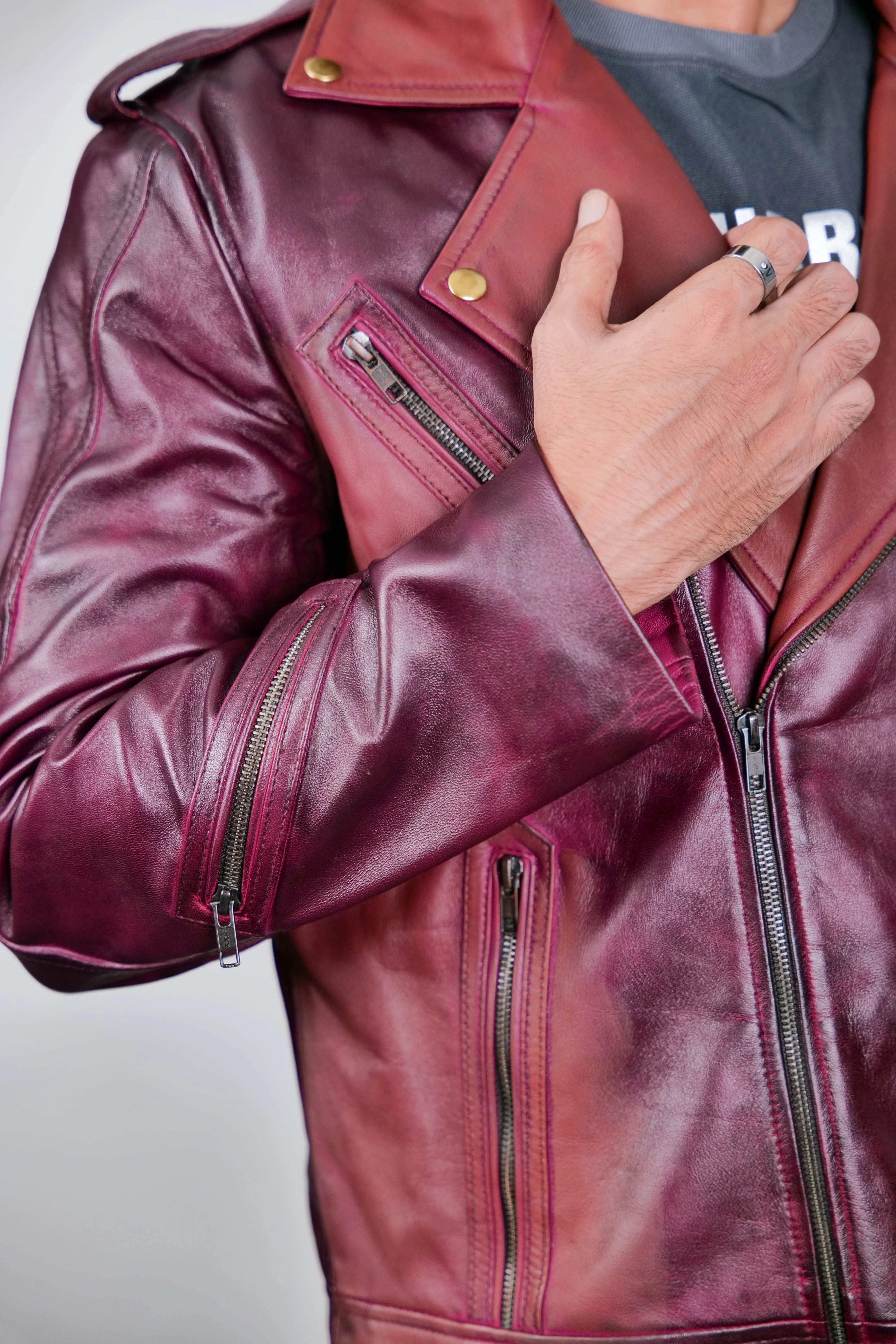 Men's Maroon Leather Biker Jacket – Bold & Stylish